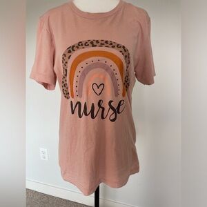 Bella Canvas Nurse Rainbow Light Pink Tee Shirt - Size Small
